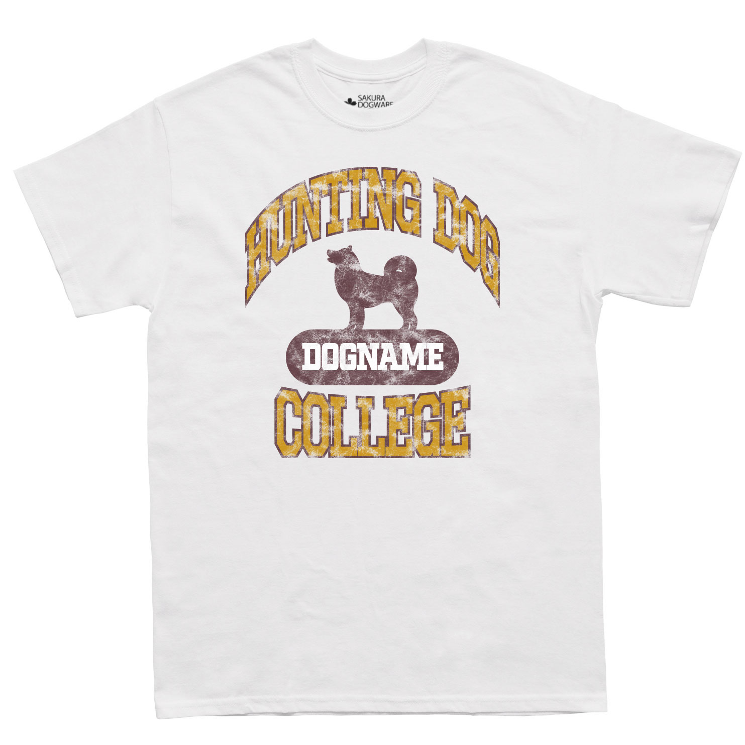 SAKURA DOGWARE FACTORY 名入れ　ユニセックス HUNTING DOG COLLEGE　Tシャツ 　40犬種からえらべるシルエット 6089