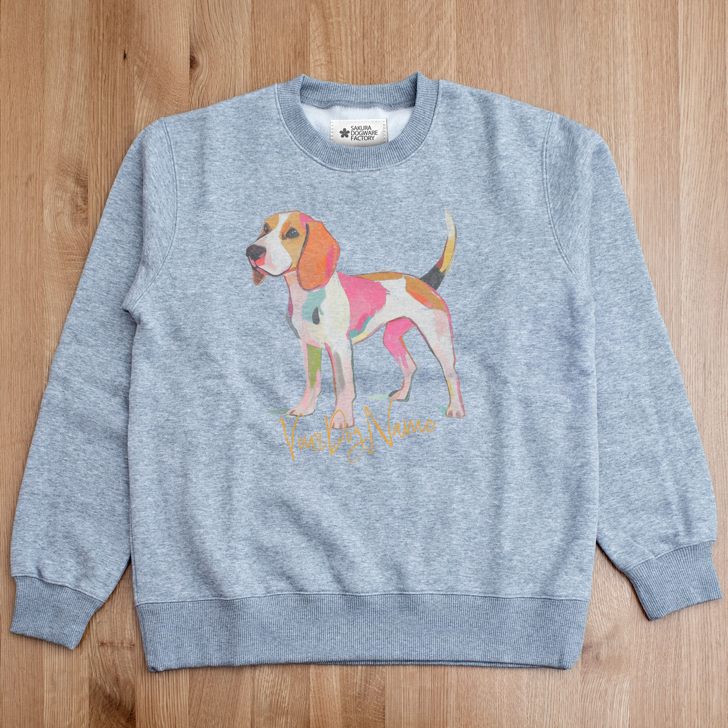 SAKURA DOGWARE FACTORY 名入れ　ユニセックス　クルーネックスウェット　ヴィンテージプリント　ビーグル　8076