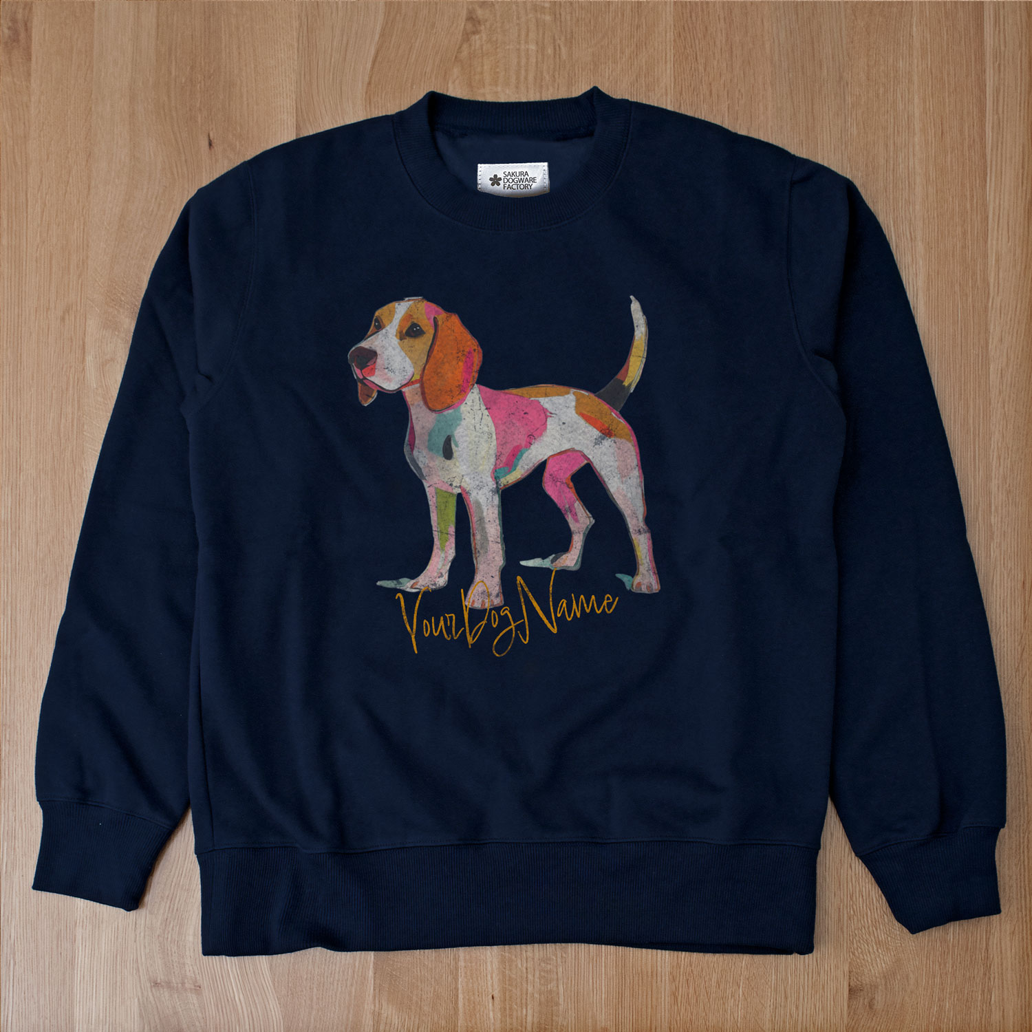 SAKURA DOGWARE FACTORY 名入れ　ユニセックス　クルーネックスウェット　ヴィンテージプリント　ビーグル　8076
