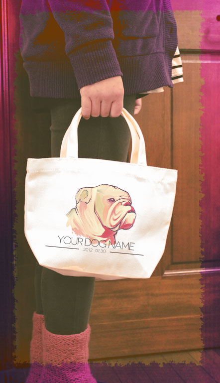 名入れ　オリジナルデザイン ブルドッグ/パグ/フレンチ　ミニサイズ　お散歩トートバッグT1002