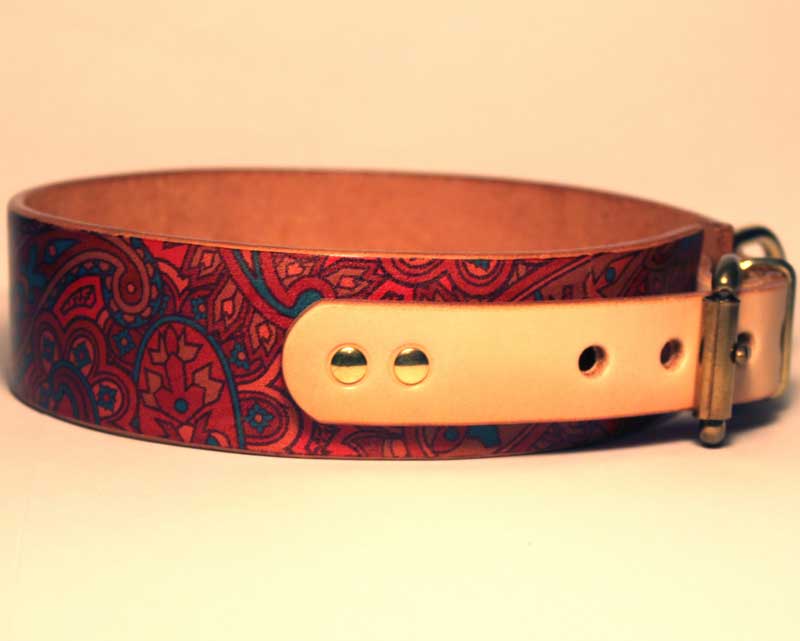 Framer WIDE グラフィック手仕上げ　本革首輪　真鍮無垢金具 ペイズリー サイズSS～LL ベルト幅30mm/40mm #33040