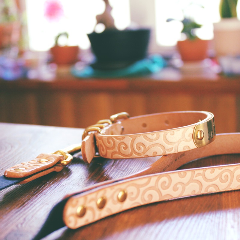 [#A8891]サクラ犬具製作所　本革　唐草型押し模様首輪 からくさ　日本製