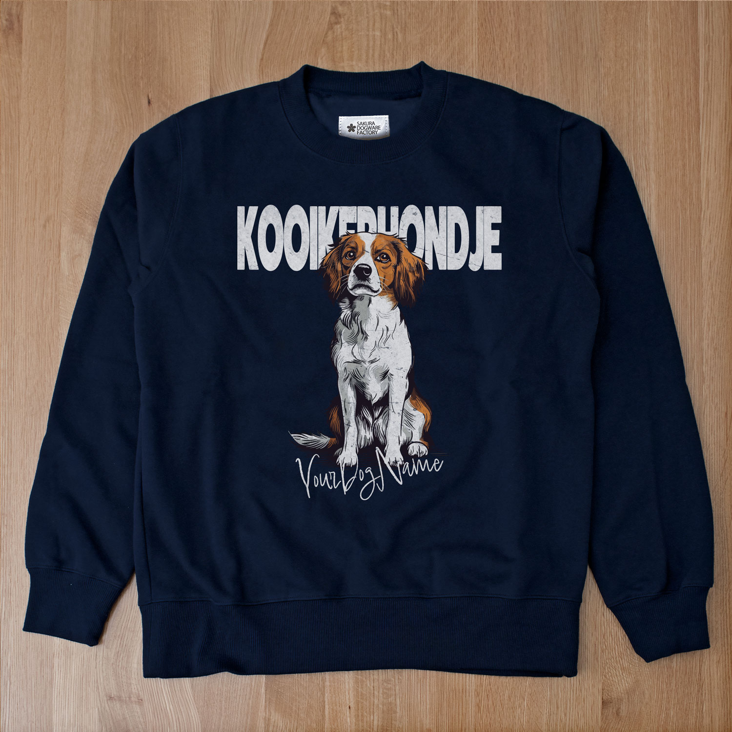 SAKURA DOGWARE FACTORY 名入れ　ユニセックス　クルーネックスウェット　ヴィンテージプリント　コーイケルホンディエ　8079