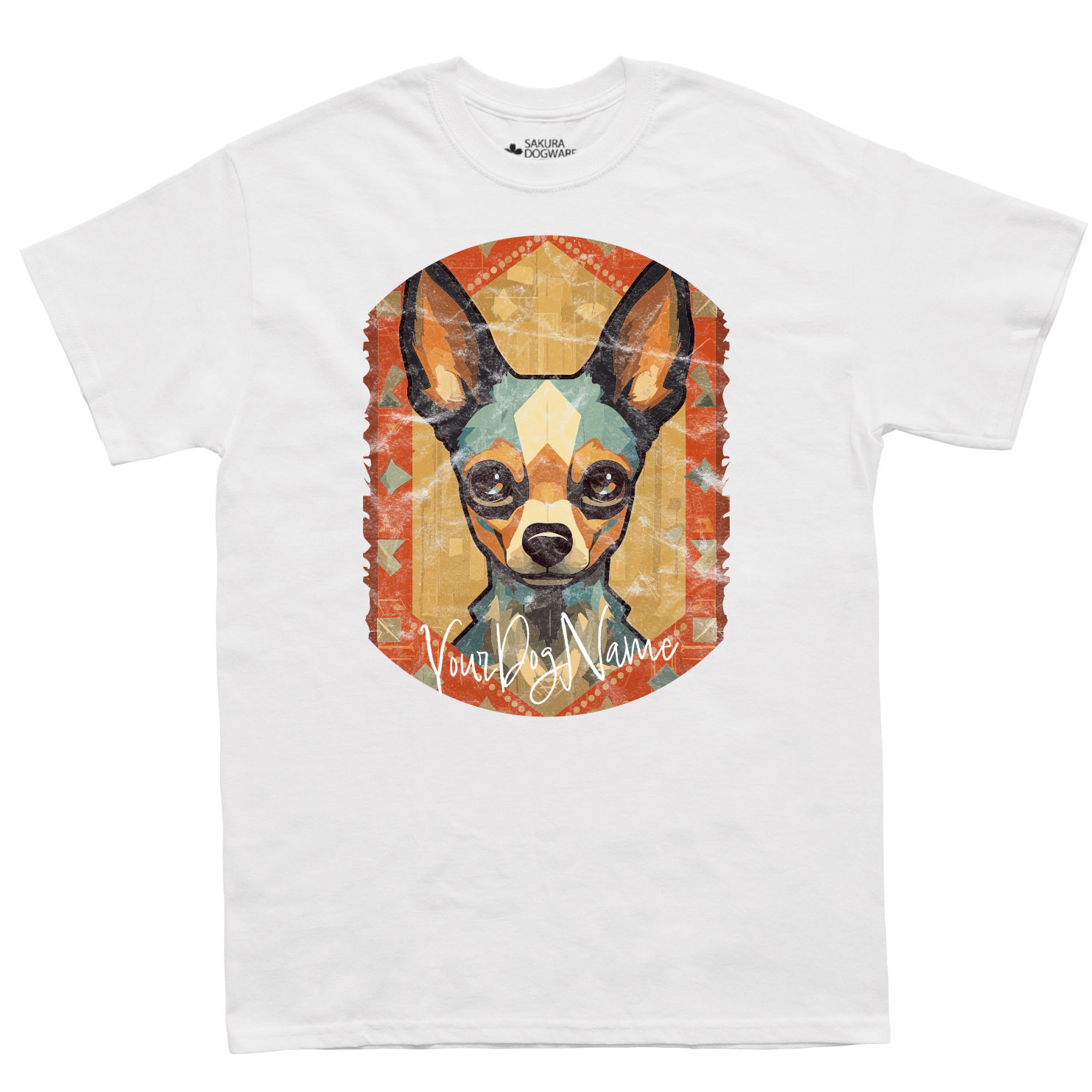 SAKURA DOGWARE FACTORY 名入れ　ユニセックス　Tシャツ　チワワ　ヴィンテージプリント　6095