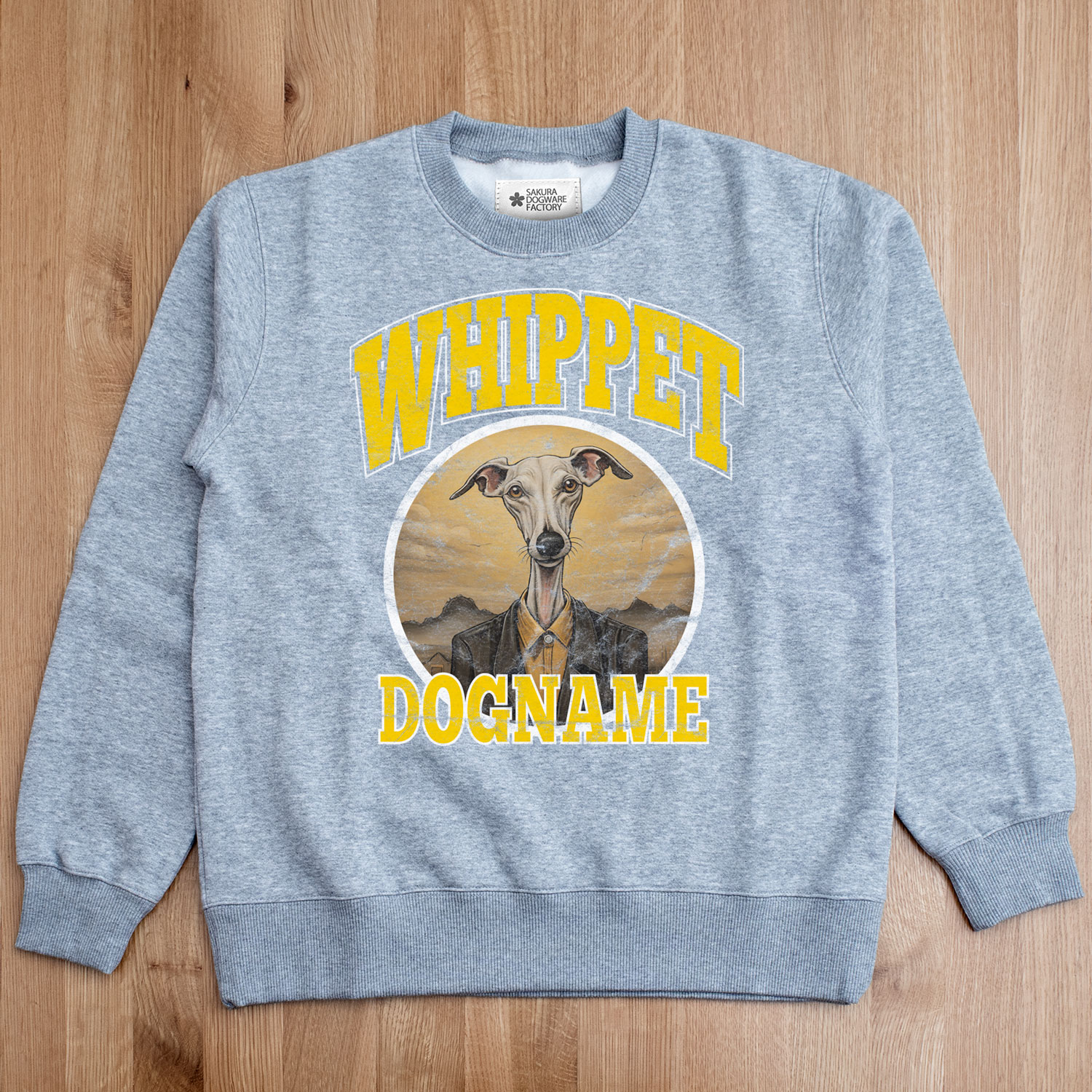SAKURA DOGWARE FACTORY 名入れ　ユニセックス　クルーネックスウェット ヴィンテージ加工　ウィペット　8040