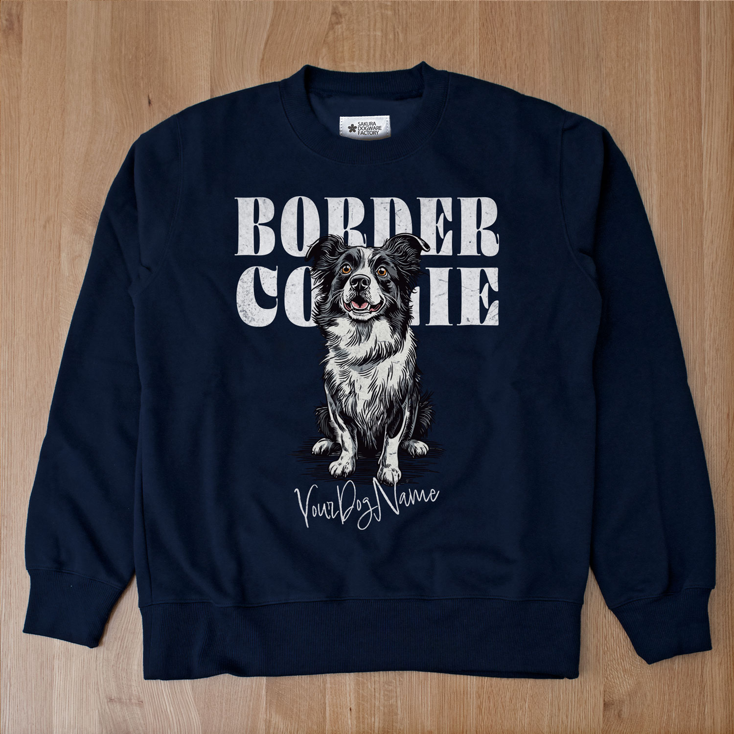 SAKURA DOGWARE FACTORY 名入れ　ユニセックス　クルーネックスウェット　ヴィンテージプリント　ボーダーコリー　8082