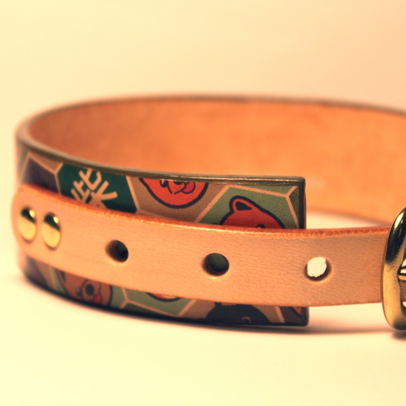 Framer WIDE グラフィック手仕上げ　本革首輪　真鍮無垢金具 サイズSS～LL ベルト幅30mm/40mm #33039