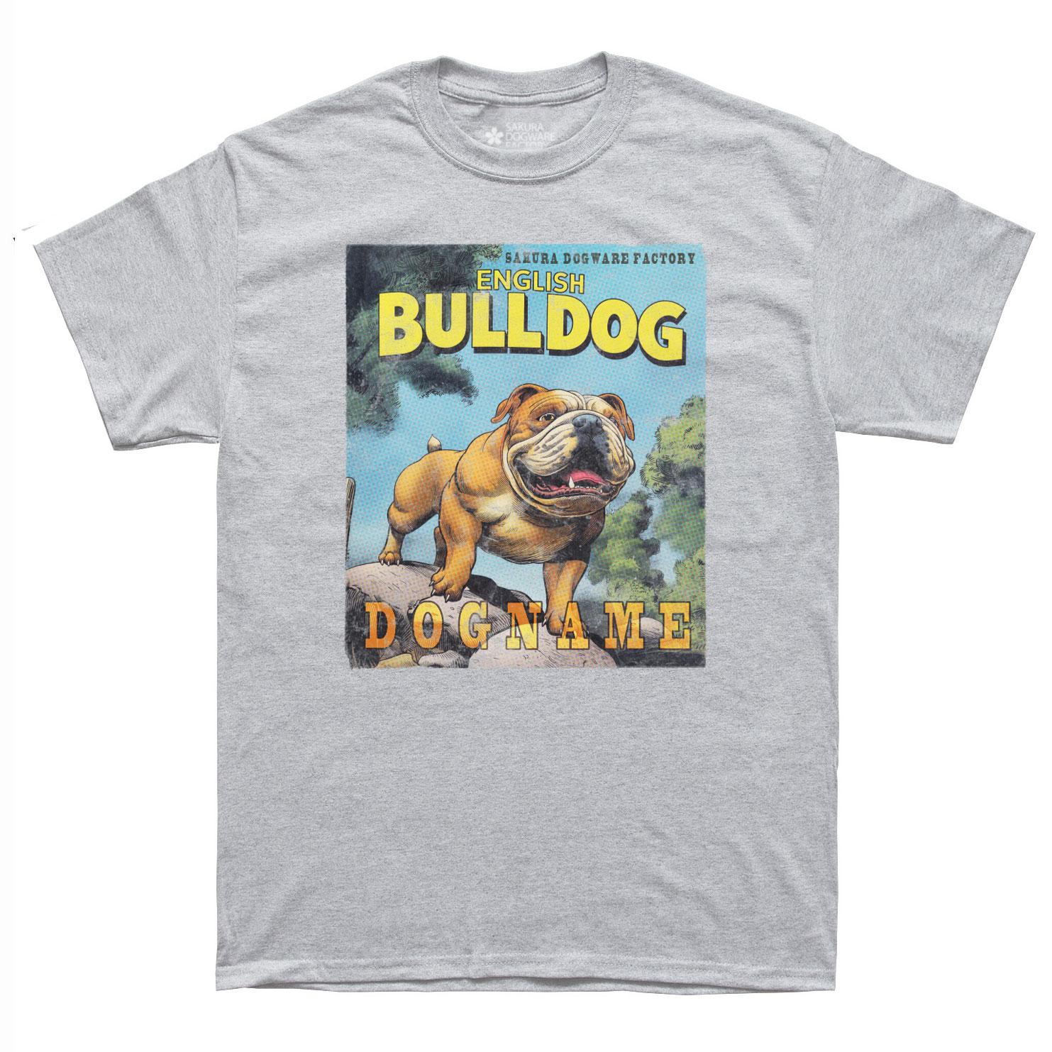 SAKURA DOGWARE FACTORY 名入れ　ユニセックス　Tシャツ　アメコミ風ヴィンテージプリント　イングリッシュブルドッグ　6167