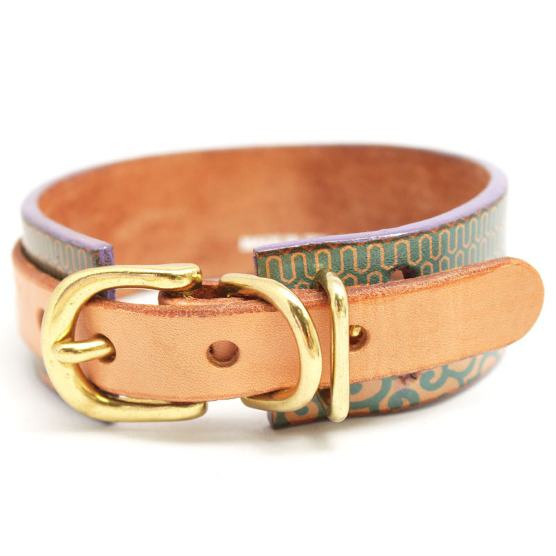 おなまえ首輪　名入れ・電話番号　グラフィックプリント　本革首輪　真鍮無垢金具 サイズSS～L ベルト幅30mm #33001-1