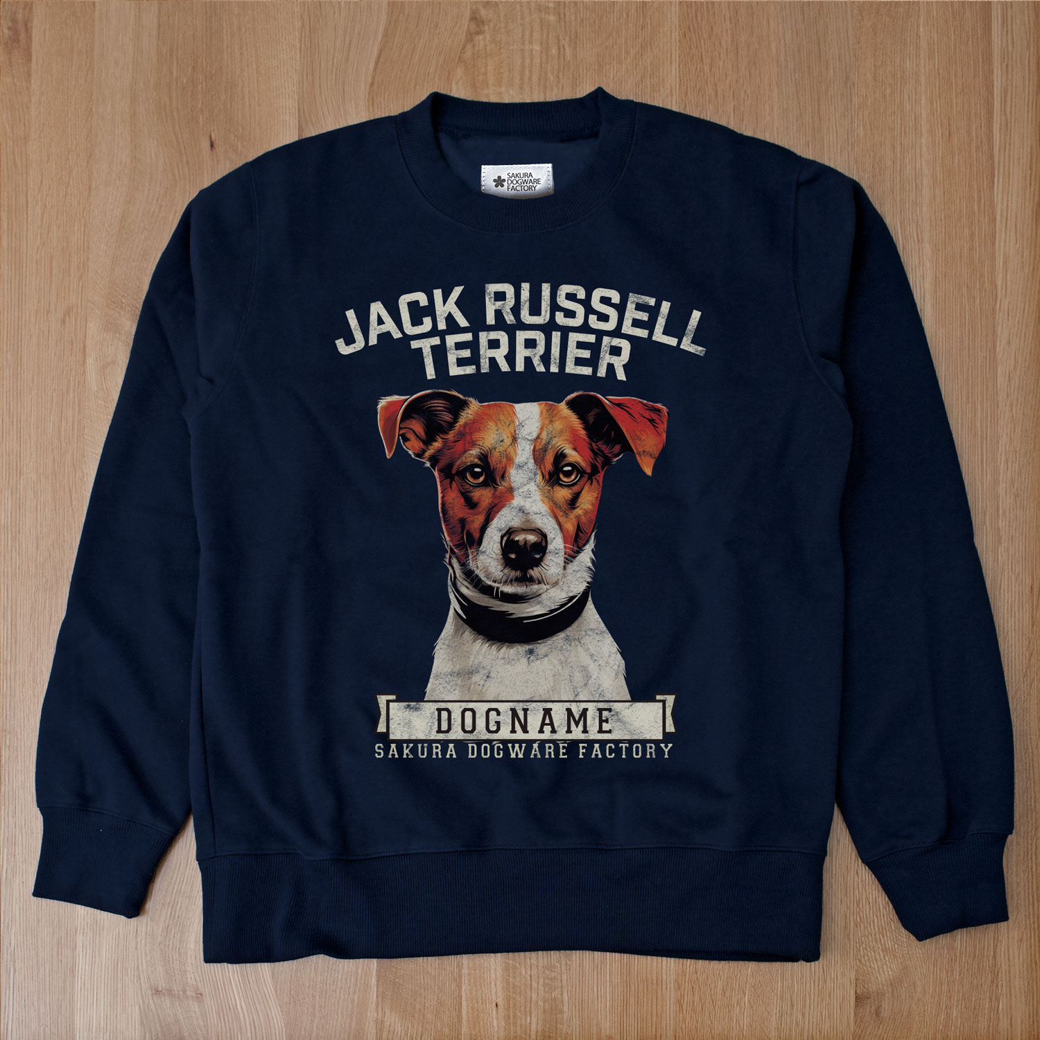 SAKURA DOGWARE FACTORY 名入れ　ユニセックス　クルーネックスウェット ヴィンテージ加工プリント　ジャックラッセルテリア　8053