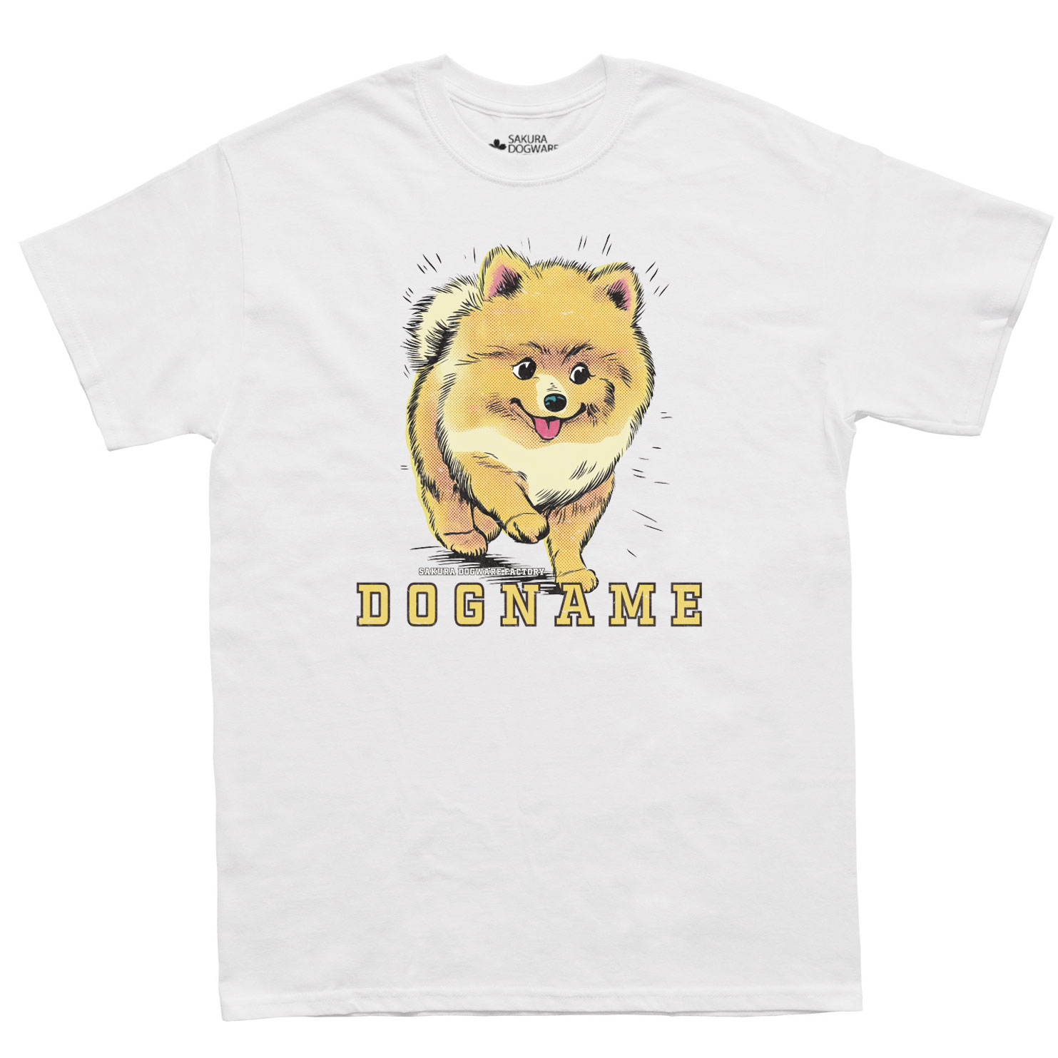 SAKURA DOGWARE FACTORY 名入れ　ユニセックス　Tシャツ　ヴィンテージプリント　ポメラニアン　6201