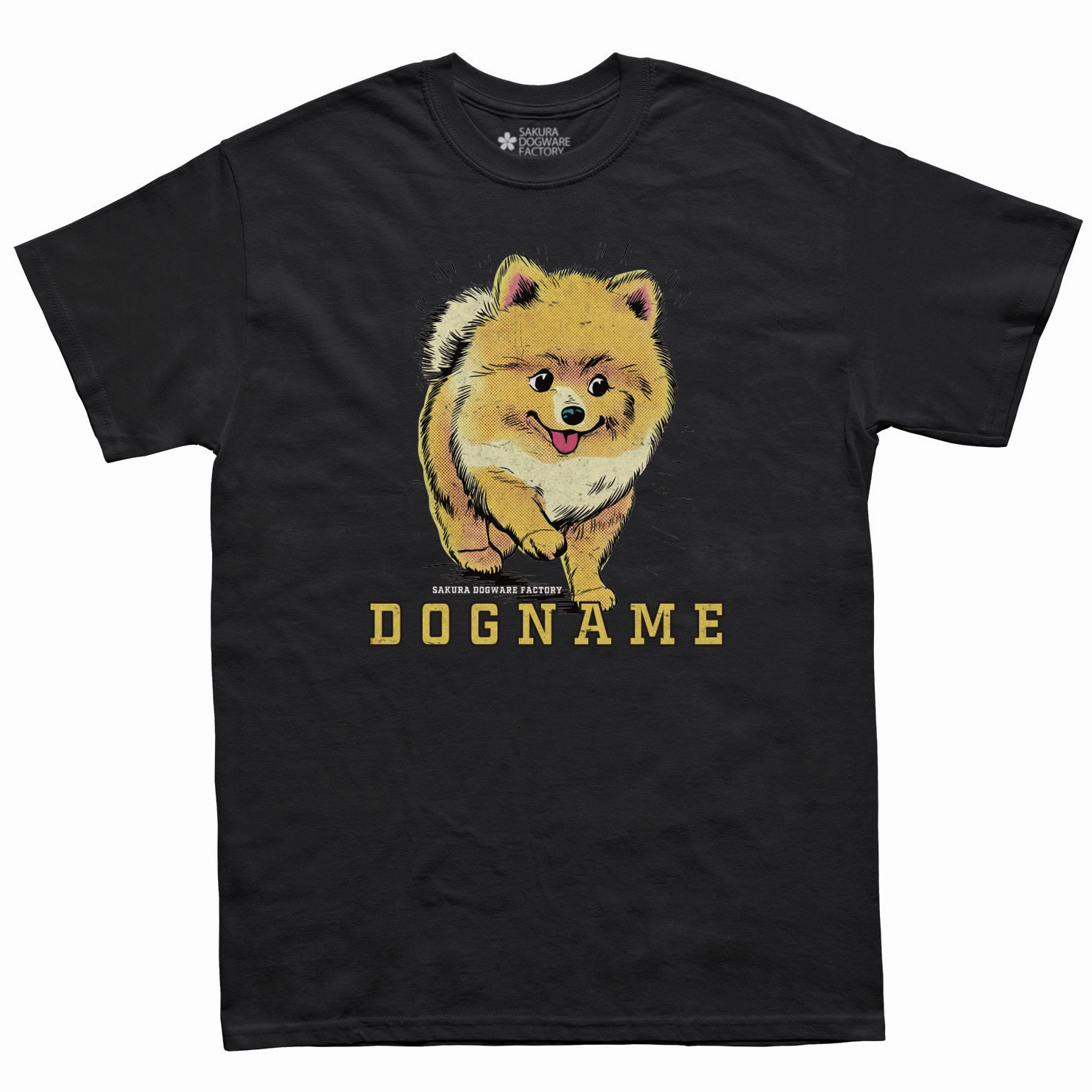 SAKURA DOGWARE FACTORY 名入れ　ユニセックス　Tシャツ　ヴィンテージプリント　ポメラニアン　6201