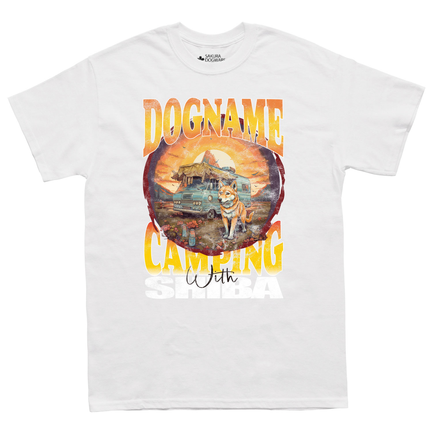 SAKURA DOGWARE FACTORY 名入れ　ユニセックス　Tシャツ　柴犬　キャンプ　ヴィンテージプリント6037