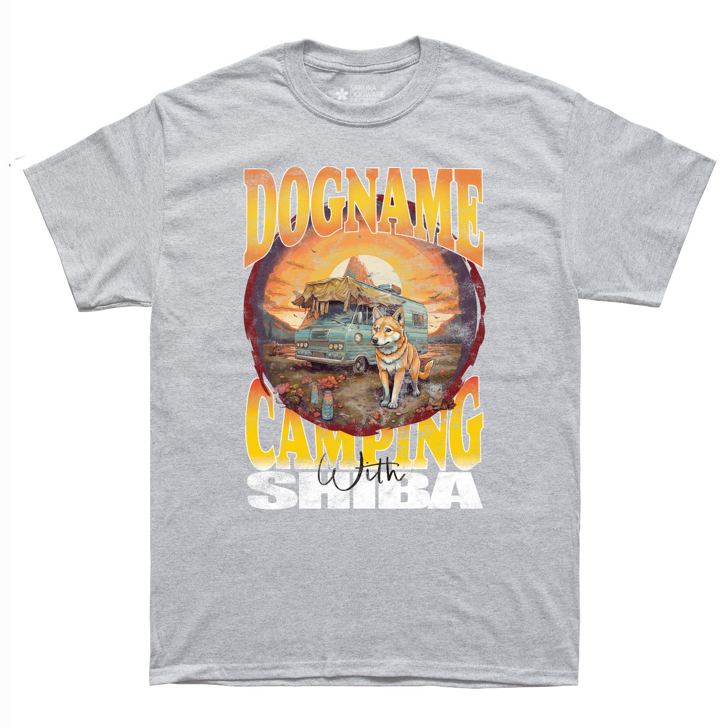 SAKURA DOGWARE FACTORY 名入れ　ユニセックス　Tシャツ　柴犬　キャンプ　ヴィンテージプリント6037