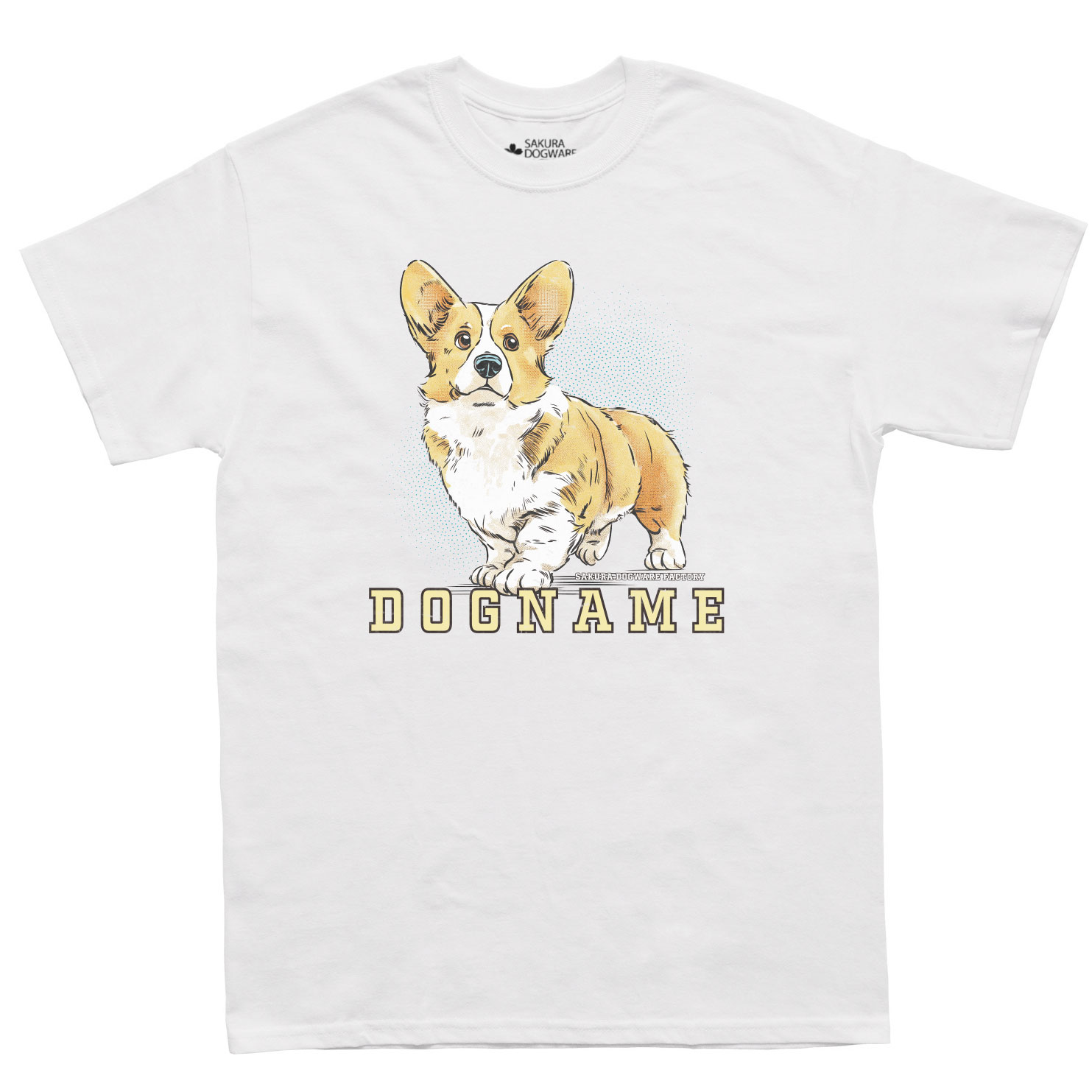 SAKURA DOGWARE FACTORY 名入れ　ユニセックス　Tシャツ　ヴィンテージプリント　コーギ　6202