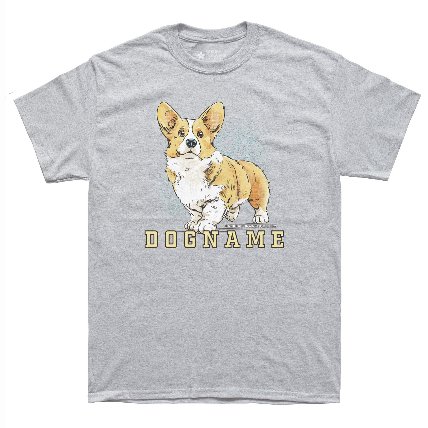 SAKURA DOGWARE FACTORY 名入れ　ユニセックス　Tシャツ　ヴィンテージプリント　コーギ　6202