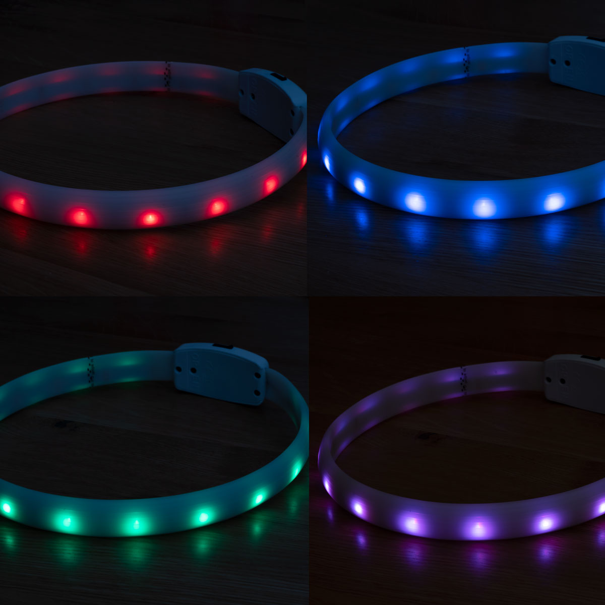 LED光る首輪　マルチカラー発光　流れる点滅　全4色14パターン　USB充電　