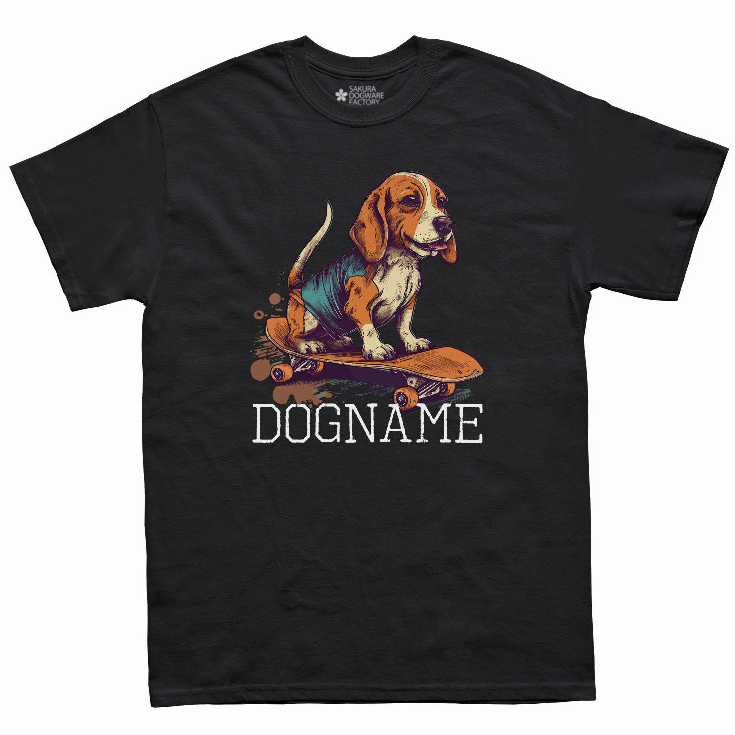 SAKURA DOGWARE FACTORY 名入れ　ユニセックス　Tシャツ　ビーグル　スケーター 6047