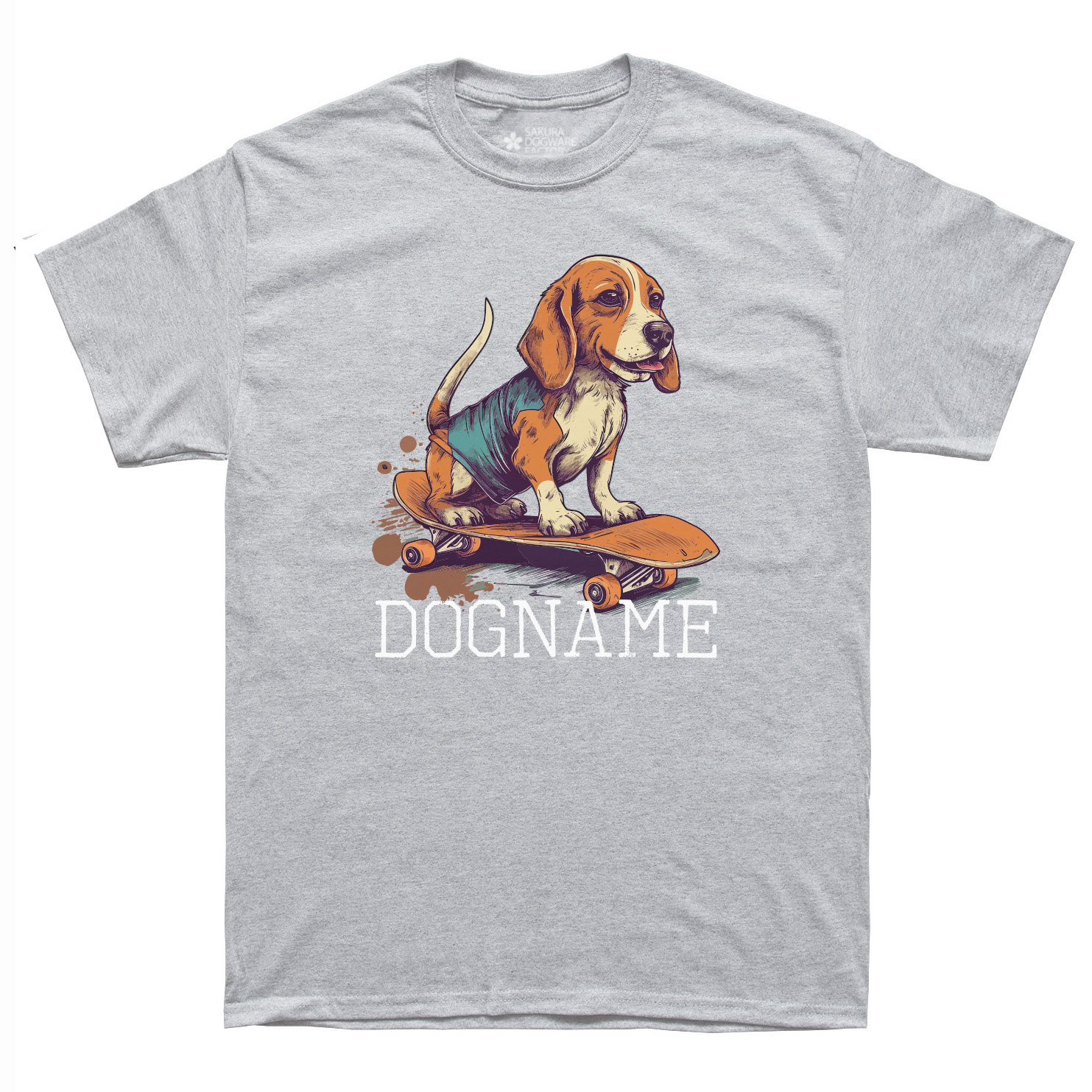 SAKURA DOGWARE FACTORY 名入れ　ユニセックス　Tシャツ　ビーグル　スケーター 6047