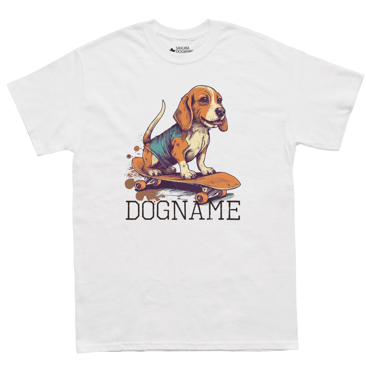 SAKURA DOGWARE FACTORY 名入れ　ユニセックス　Tシャツ　ビーグル　スケーター 6047