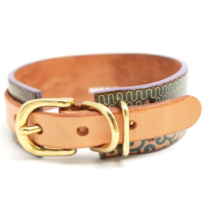 おなまえ首輪　名入れ・電話番号　グラフィックプリント　本革首輪　真鍮無垢金具 サイズSS～L ベルト幅30mm #33001-1