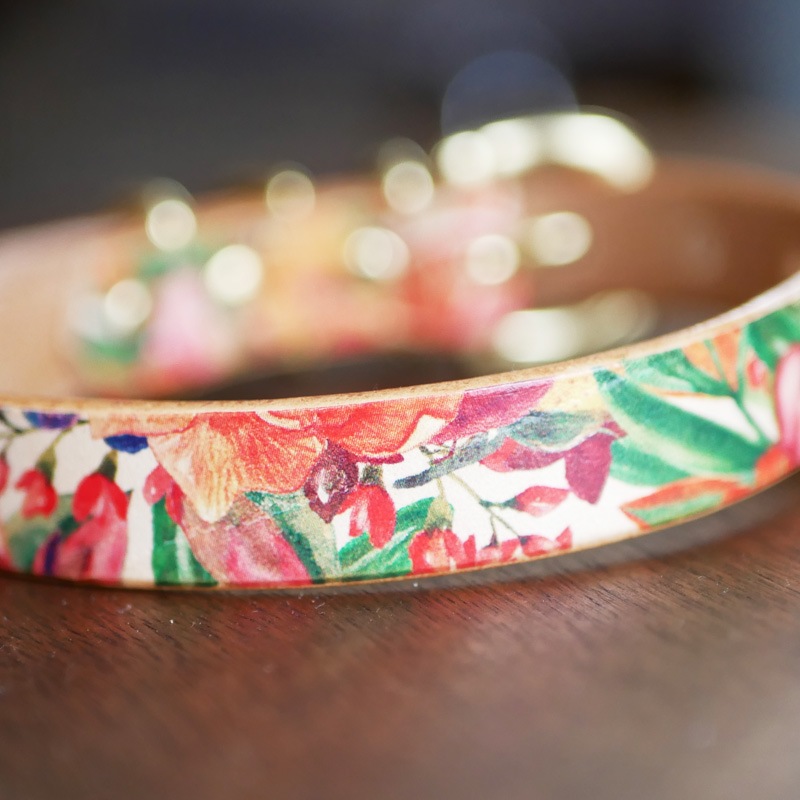 Framer アートなグラフィック本革首輪 オレンジフルーツ　フラワー　真鍮無垢金具 サイズSS～L ベルト幅16mm #23452