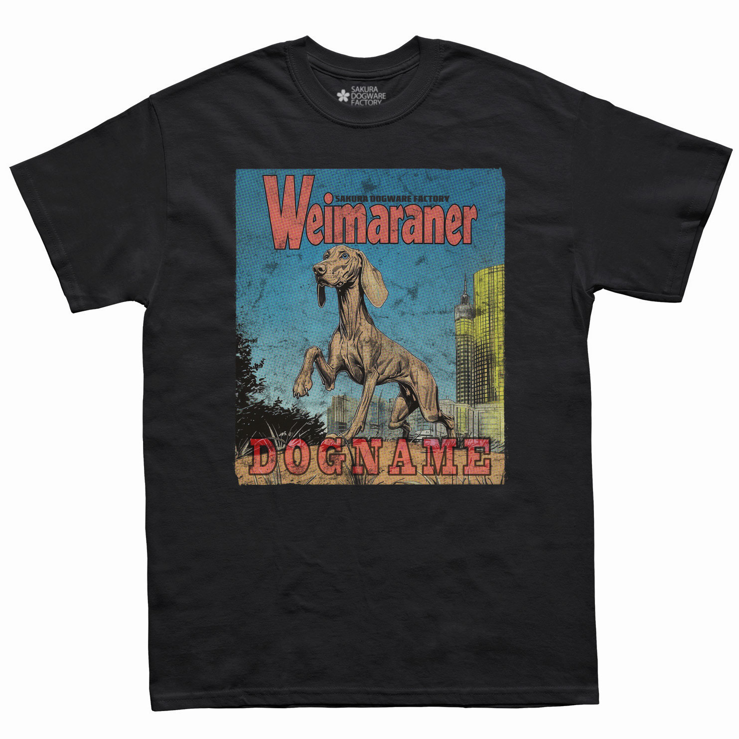 SAKURA DOGWARE FACTORY 名入れ　ユニセックス　Tシャツ　アメコミ風ヴィンテージプリント　ワラマイナー　6184