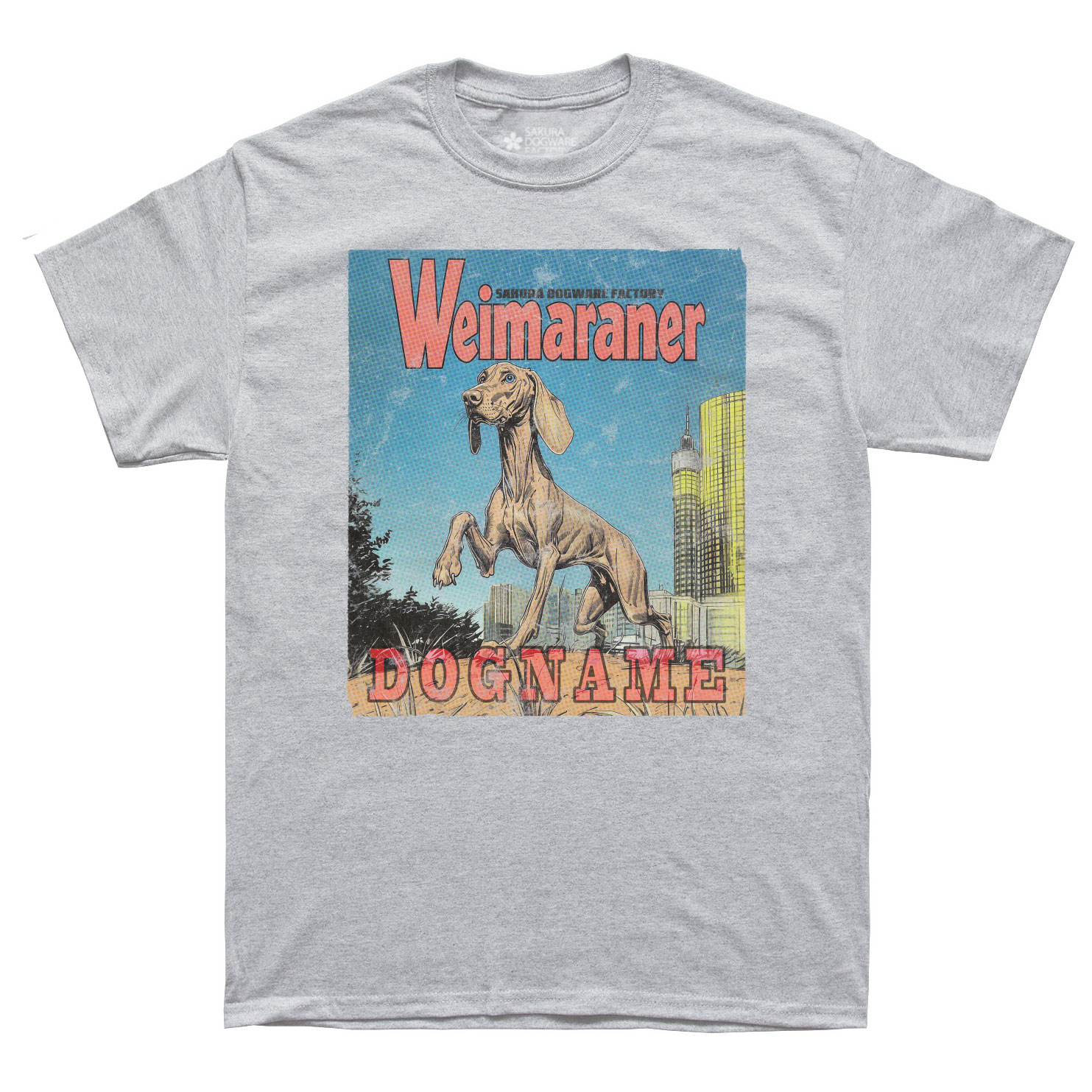 SAKURA DOGWARE FACTORY 名入れ　ユニセックス　Tシャツ　アメコミ風ヴィンテージプリント　ワラマイナー　6184