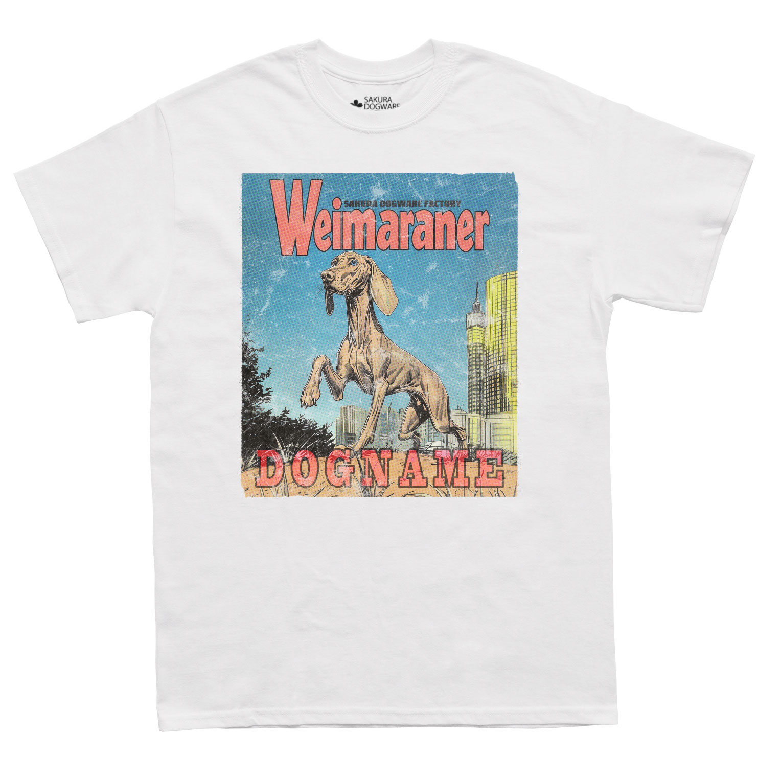 SAKURA DOGWARE FACTORY 名入れ　ユニセックス　Tシャツ　アメコミ風ヴィンテージプリント　ワラマイナー　6184