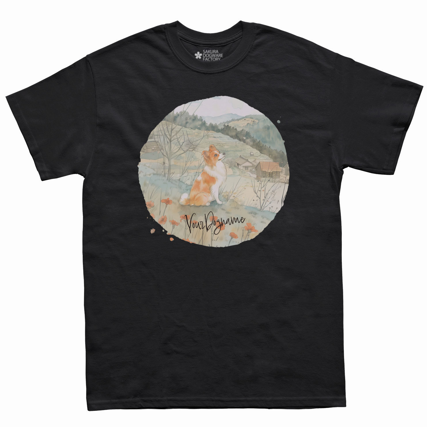 SAKURA DOGWARE FACTORY 名入れ　ユニセックス　Tシャツ　パピヨン　6129