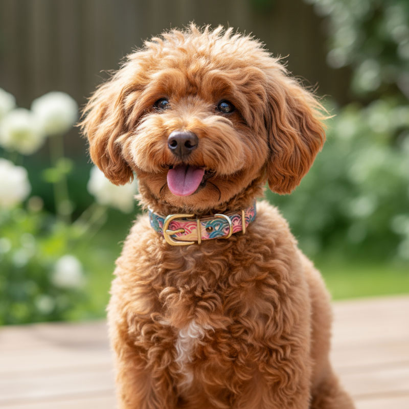 Framer アートなグラフィック本革首輪　青海波オーロラ　真鍮無垢金具 サイズSS～L ベルト幅16mm #23483