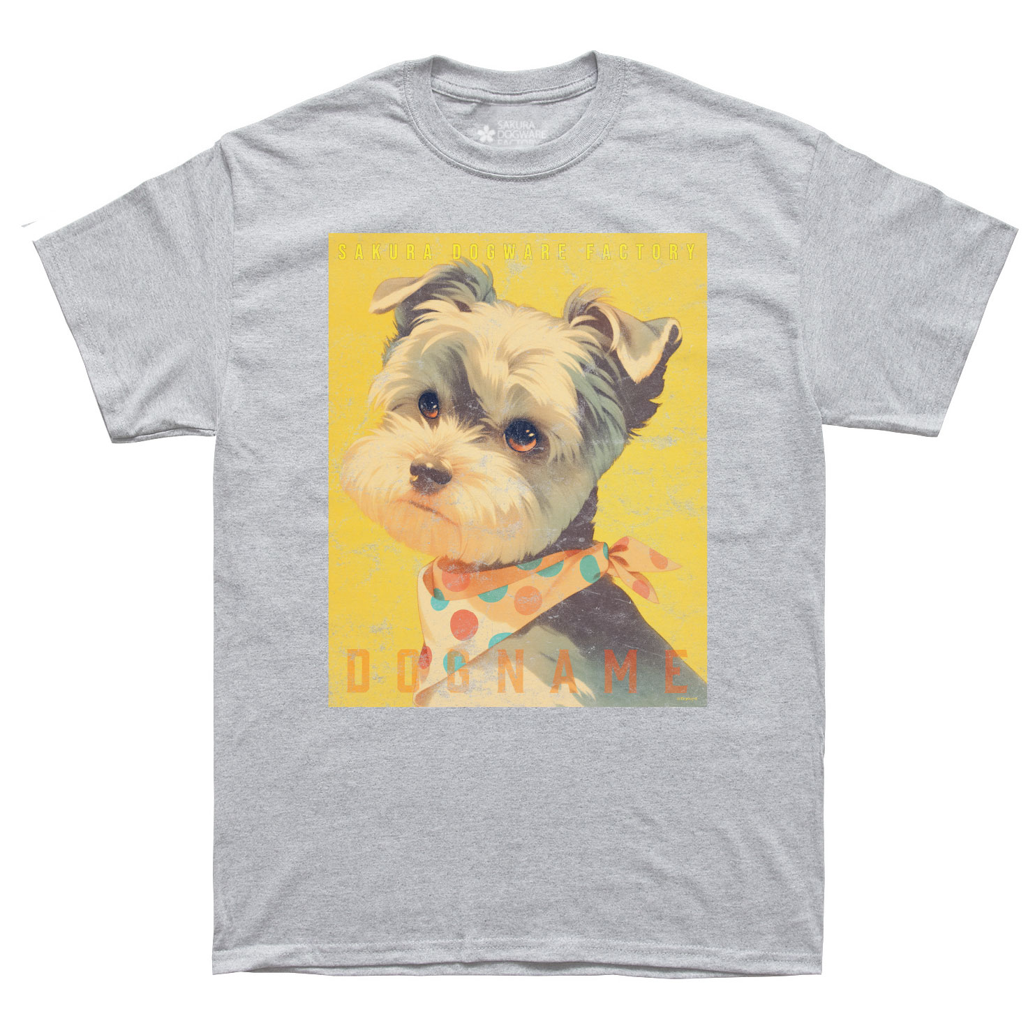 SAKURA DOGWARE FACTORY 名入れ　ユニセックス　Tシャツ　ヴィンテージプリント　ヨークシャテリア　6194