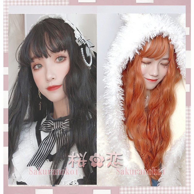 あすつく フルウィッグ かつら ロング カール 巻き髪 ふんわり 前髪 自然 原宿 ロリータ Lolita 耐熱 文化祭 コミケ イベント仮装 hwj010-011
