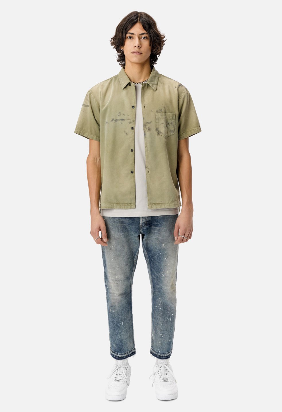 JOHN ELLIOTT GAS STATION S/S SHIRT (OLIVE) / ����󥨥ꥪ�å� �ڥ���ȥ����