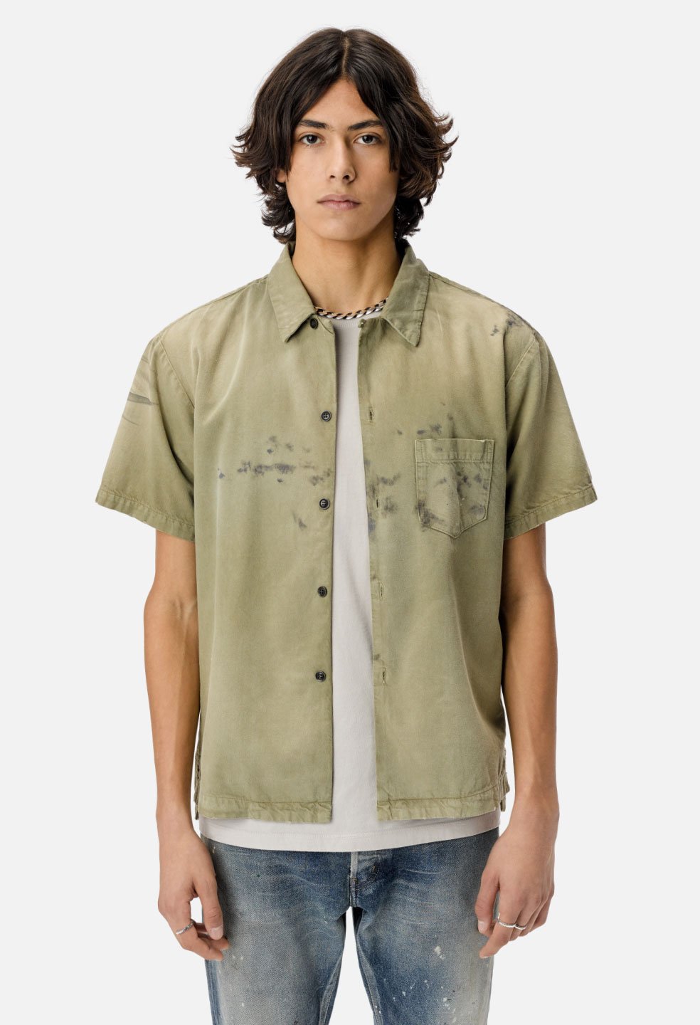 JOHN ELLIOTT GAS STATION S/S SHIRT (OLIVE) / ����󥨥ꥪ�å� �ڥ���ȥ����