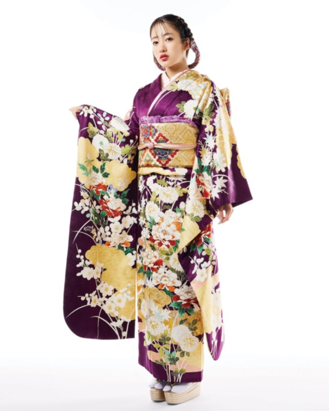 【レンタル】「牡丹草花」手描き友禅振袖
