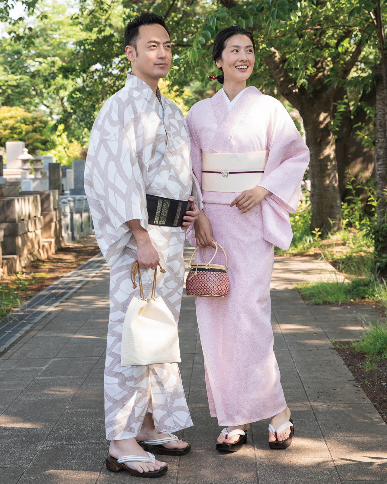 伊勢型写し浴衣「道」亜麻色 　（男性も仕上げ可）