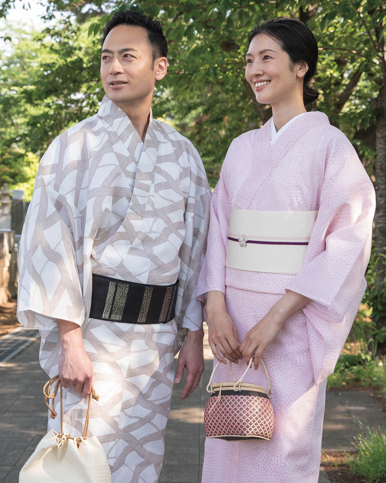 伊勢型写し浴衣「道」亜麻色 　（男性も仕上げ可）