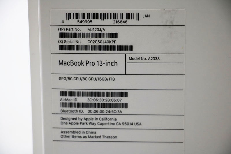  Ų16 Apple MacBook Pro 13-inch M1 2020 MJ123J/A 16GB/SSD 1TB Ȣ 