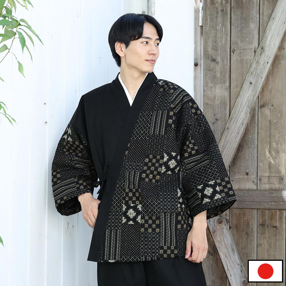 新古織柄キルト作務衣 黒(M-LL) | 男性用作務衣・和装,男性用作務衣