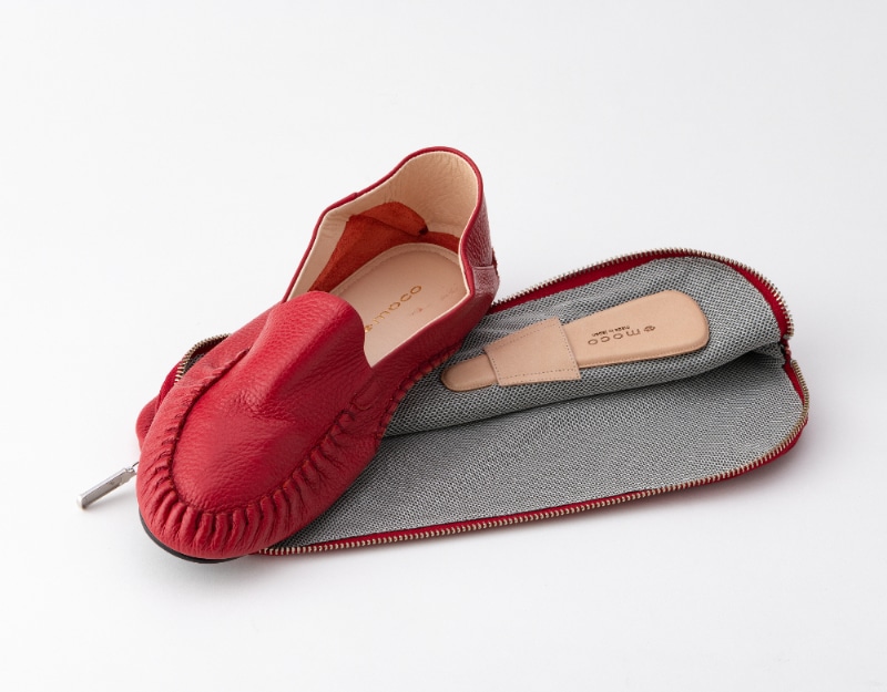 赤い足置き革クッション性　スェーデン製 トラベルシューズ NO.2633【ブラウン】（除電） | ルームシューズ