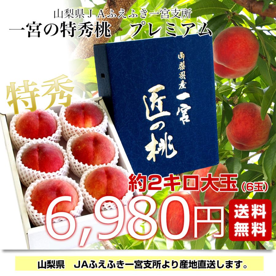 山梨一宮の木のてっぺんから収穫した　プレミアムピーチを４キロ箱に８〜9個詰め発送 山梨県より産地直送 JAふえふき 一宮支所 一宮の特秀桃 プレミアム 2