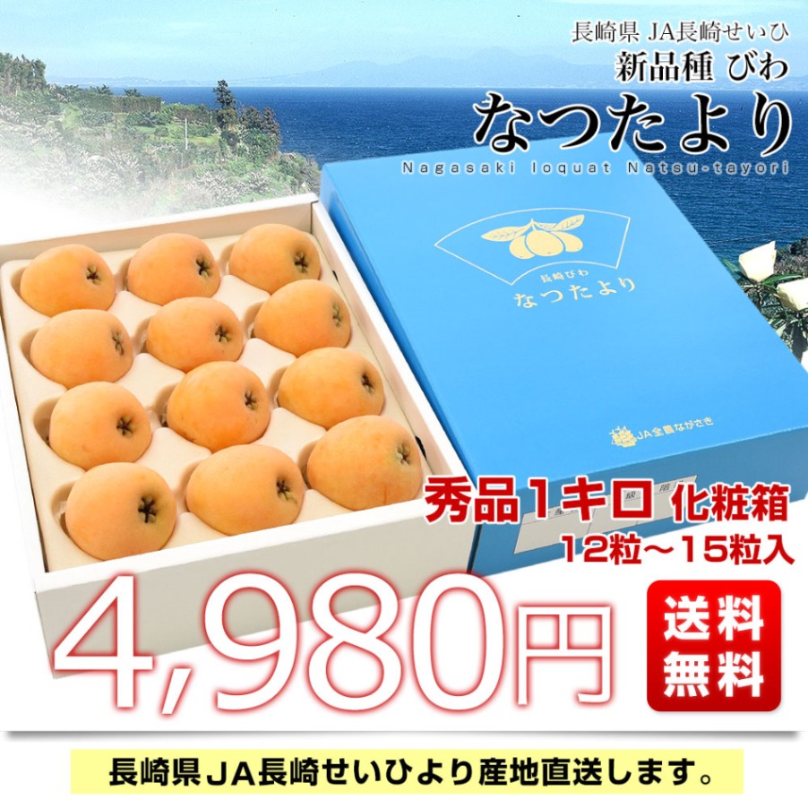 長崎びわ　なつたより1kg　JA長崎せいひ　じげもん長与直売所【長崎】 | 九州まるごと市場 powered by BASE 長崎茂木びわ　なつたより　房付き2,1キロ