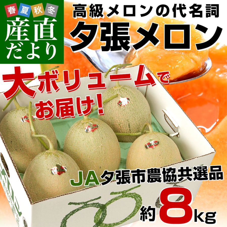 北海道産 JA夕張市 夕張メロン 良品 約8キロ （4玉又は5玉入） 送料