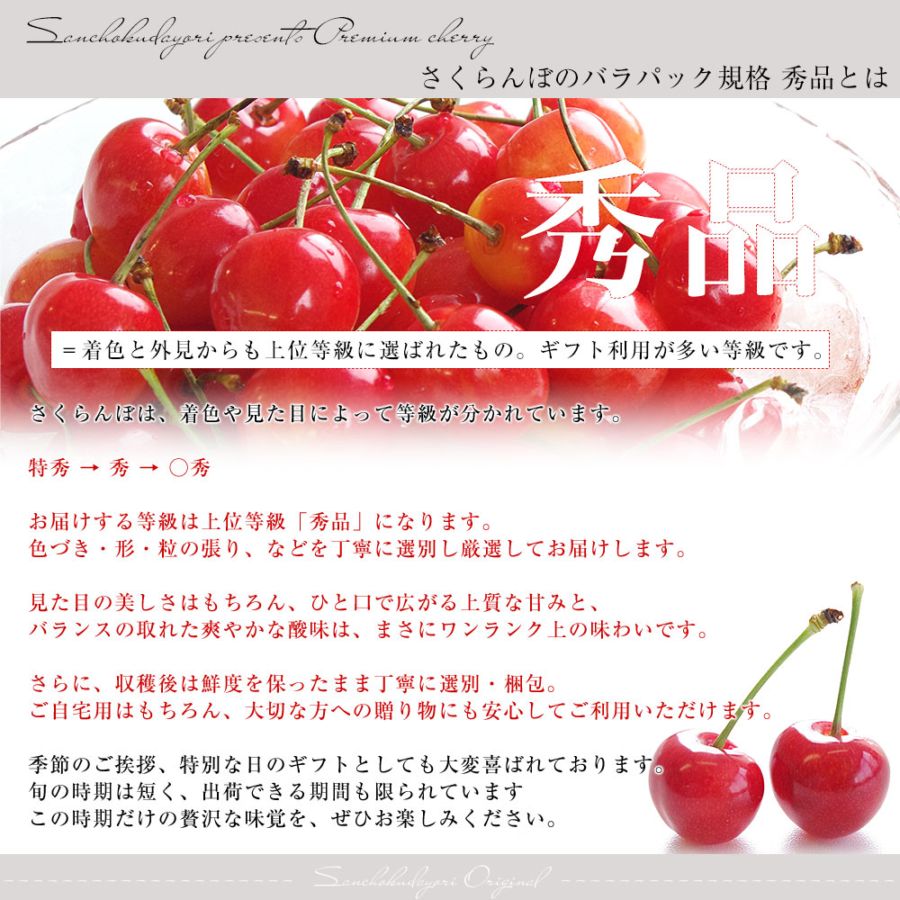 山形県より産地直送 さくらんぼ佐藤錦 大粒Lサイズ 秀品1キロ (500g×2P