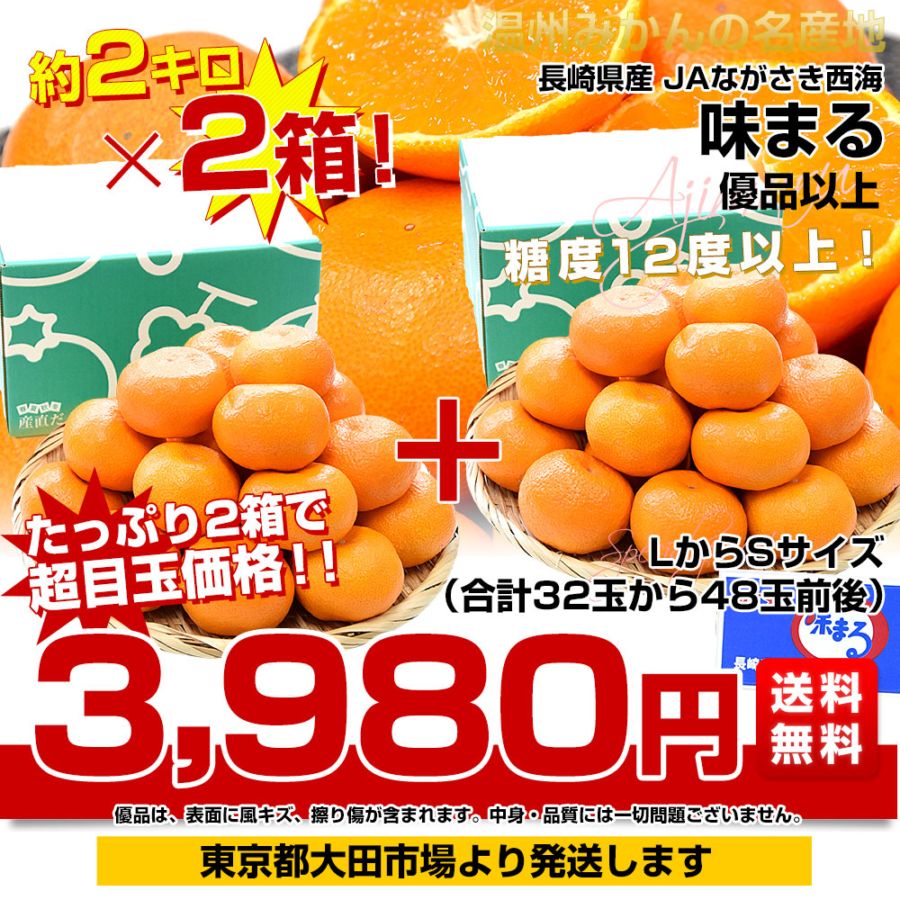 年内発送間に合います】長崎県 JAながさき西海 味まる 約2キロ×2箱 L