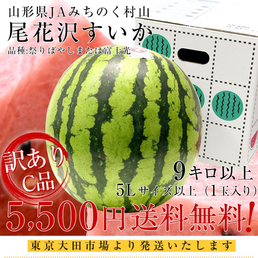 山形県産　尾花沢西瓜　5L2玉　1玉約10kg 先行予約 尾花沢すいか 5Lサイズ 約10kg×1玉 7月下旬～8月10日頃