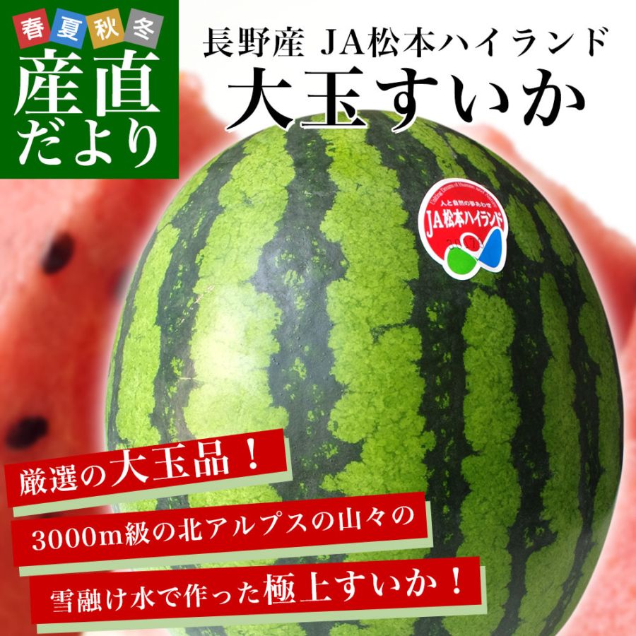長野県産 JA松本ハイランド 大玉スイカ 秀品 4Lから5Lサイズ 9キロ以上