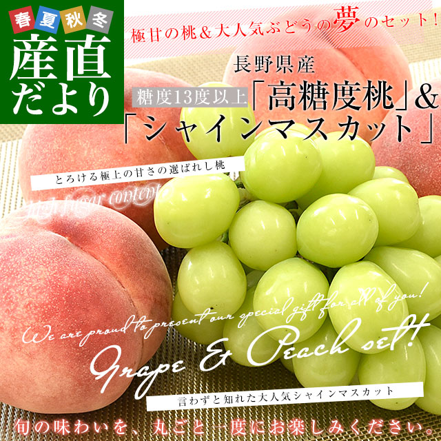 長野県産 フルーツセット「高糖度桃」糖度13度以上 4玉 (約1.2キロ) &「シャインマスカット」1房 約500g 送料無料 ギフト フルーツ詰め合わせ-産直だより