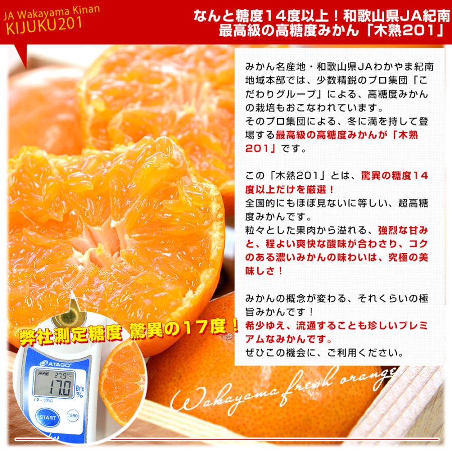 和歌山県 JAわかやま紀南地域本部 高糖度みかん「木熟201」赤無印以上